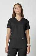 Female Two Pocket Scrub Top - Black