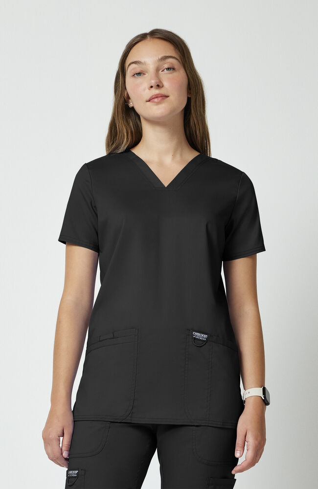 Female Two Pocket Scrub Top - Black