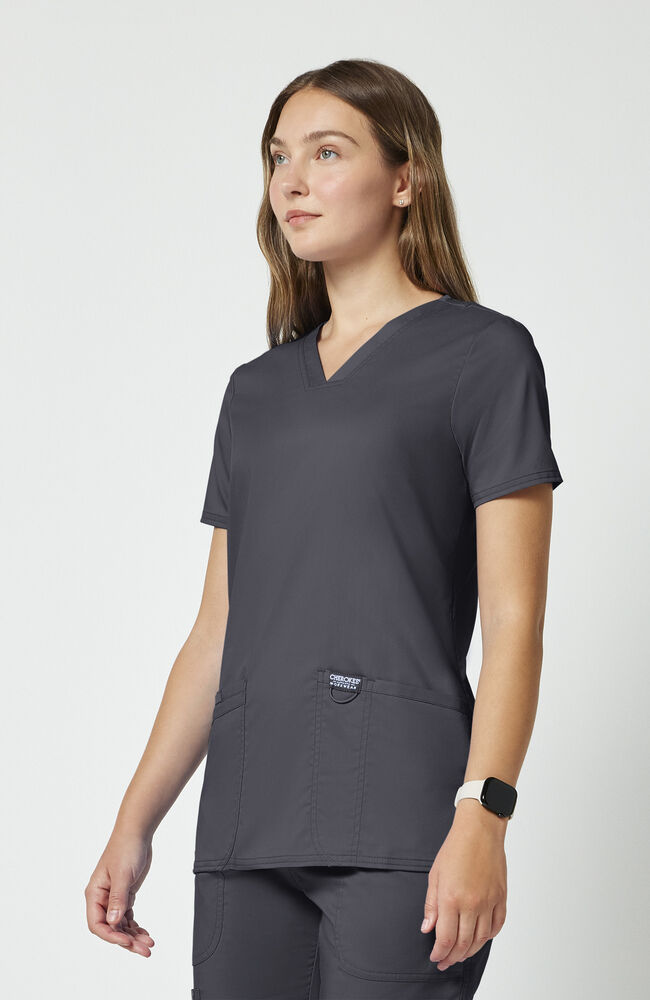 Female Two Pocket Scrub Top - Pewter